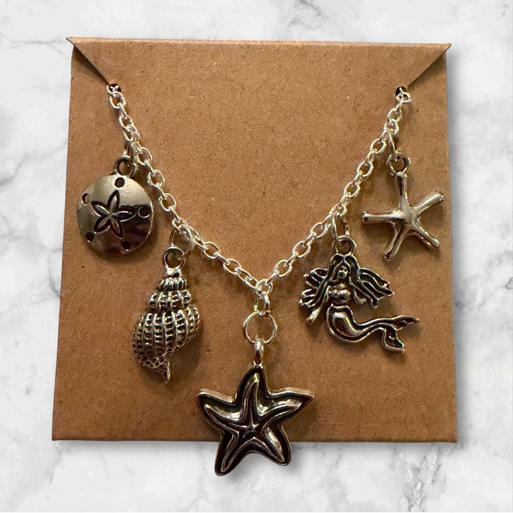 Silver Charm Necklace with Sea Motifs